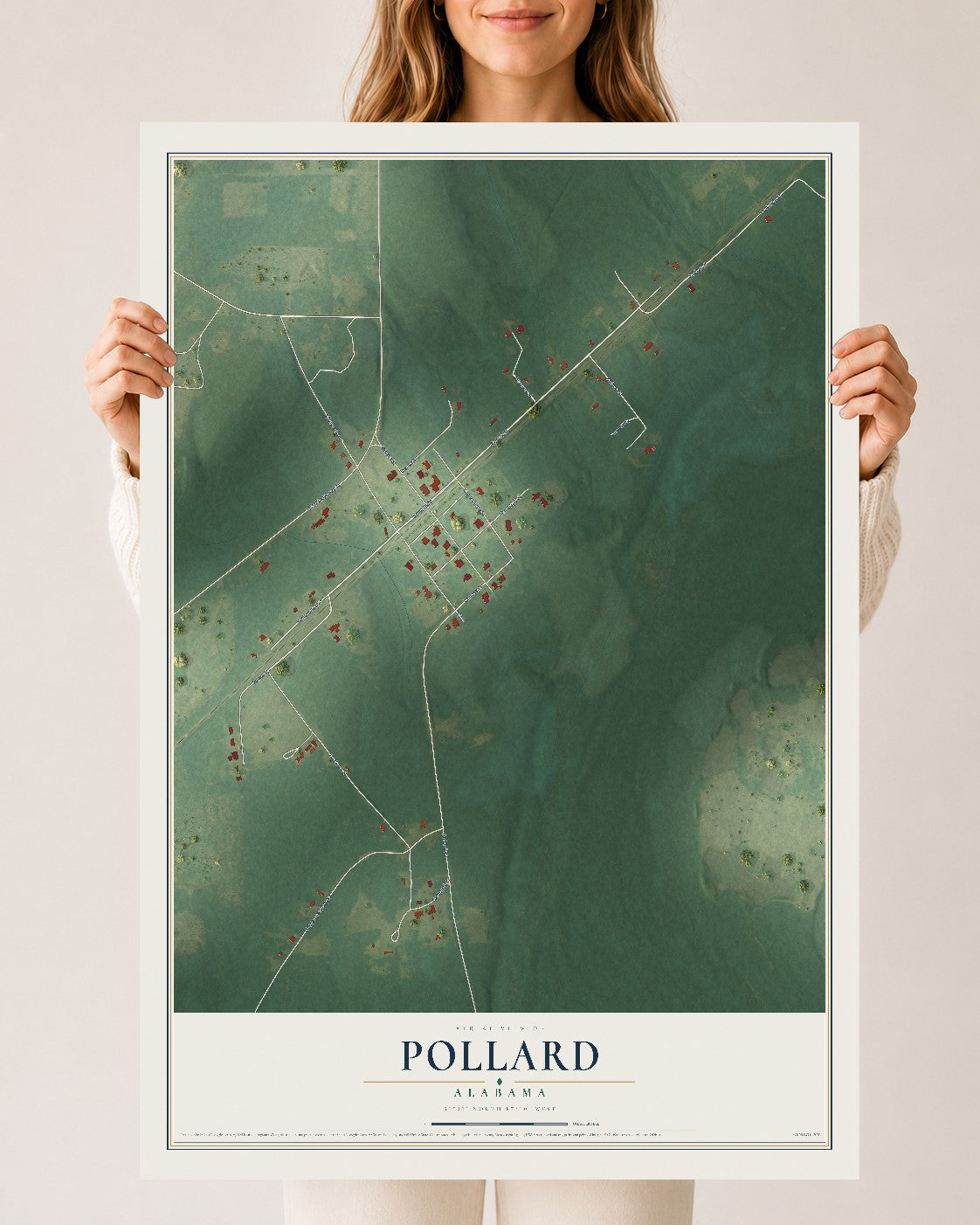 Map of Pollard, Alabama, 24 x 36 inch unframed archival matte print