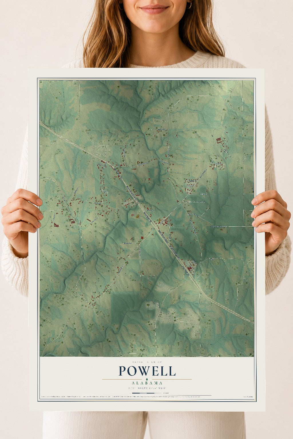 Map of Powell, Alabama, 18 x 24 inch unframed archival matte print
