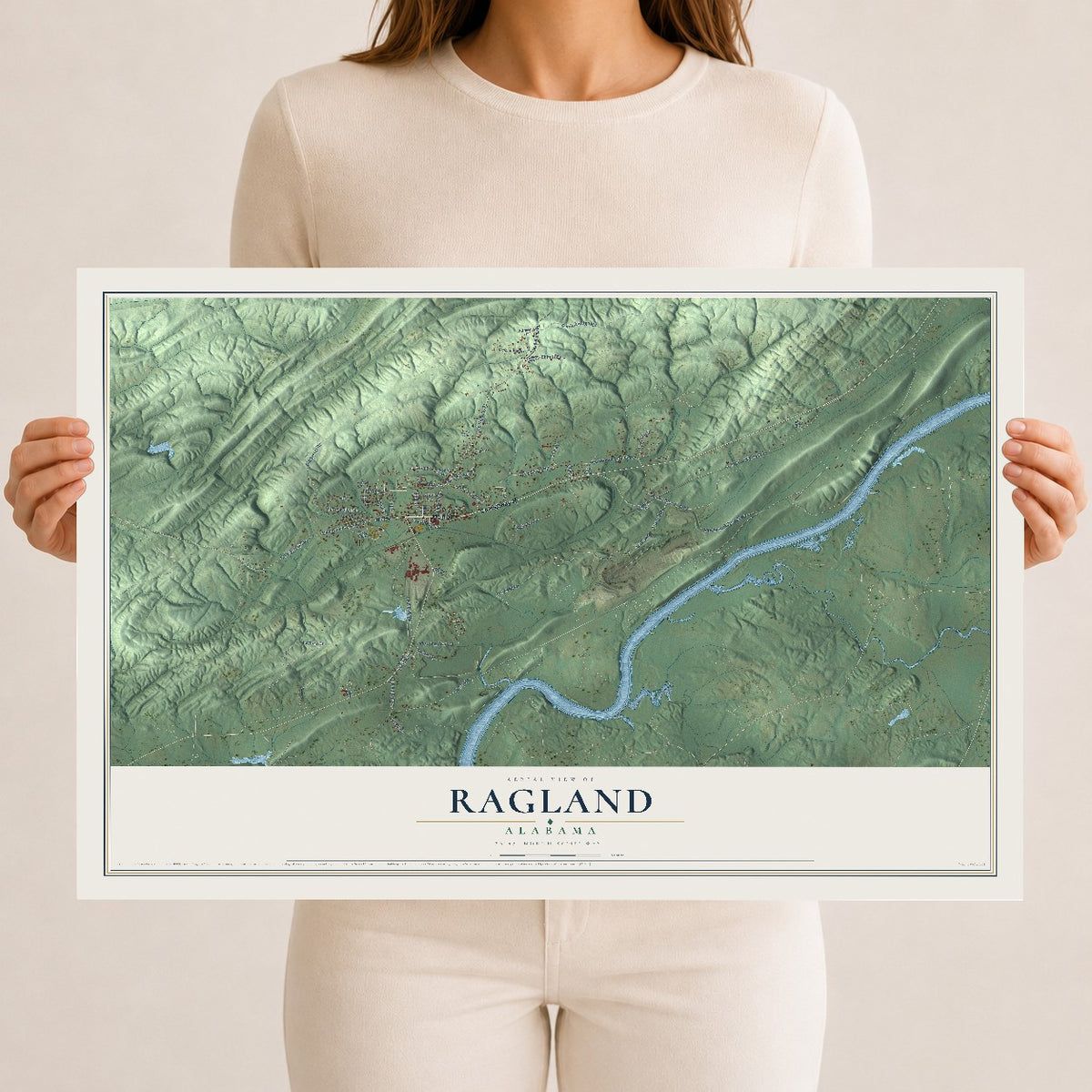 Map of Ragland, Alabama, 12 x 18 inch unframed archival matte print
