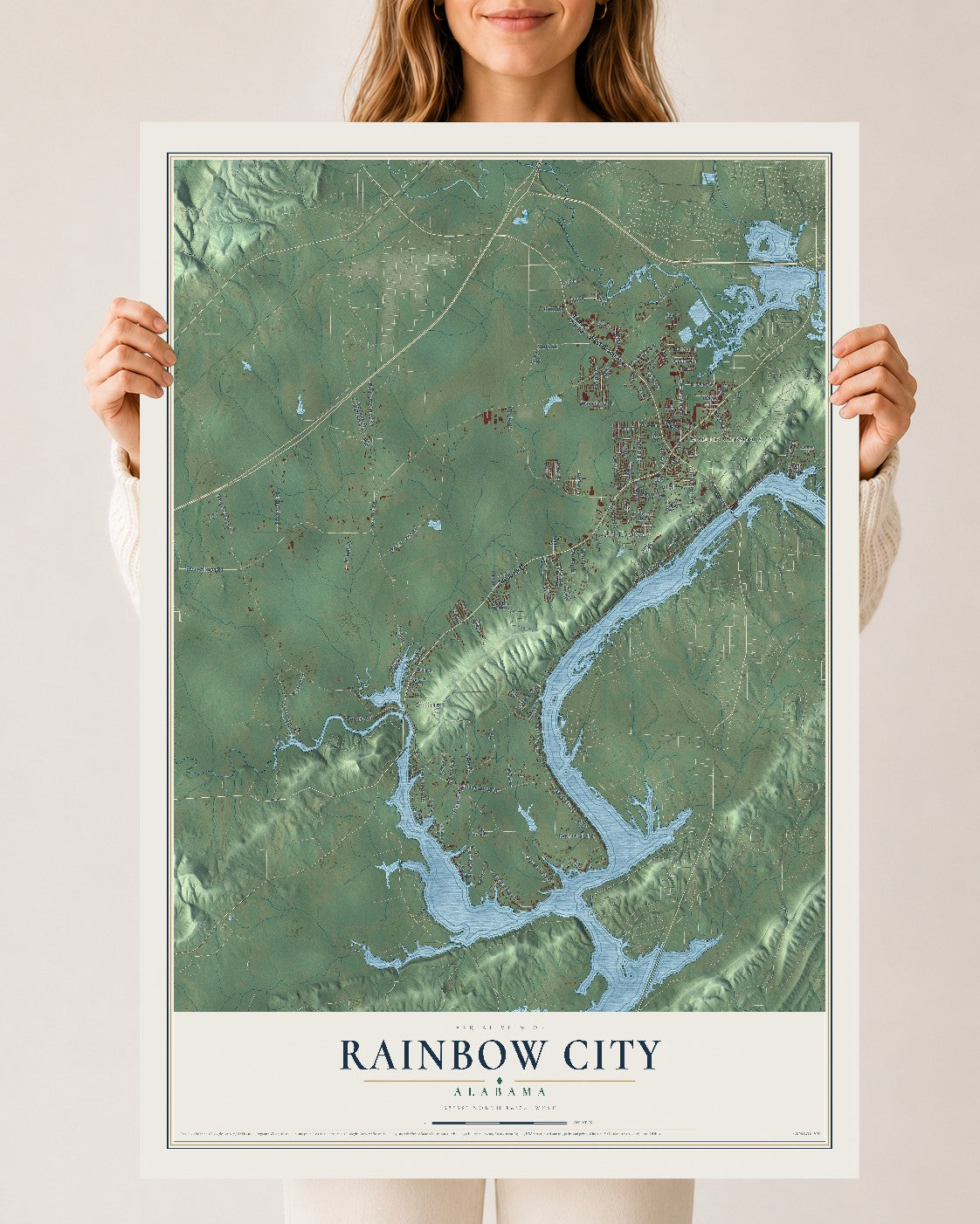 Map of Rainbow City, Alabama, 24 x 36 inch unframed archival matte print