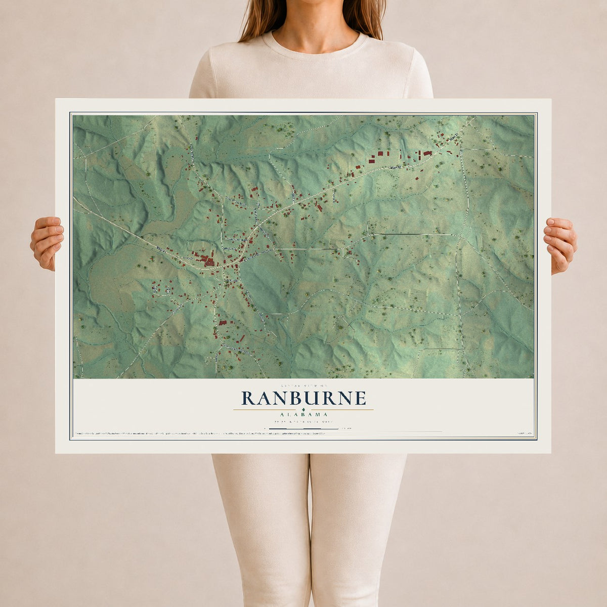Map of Ranburne, Alabama, 24 x 36 inch unframed archival matte print