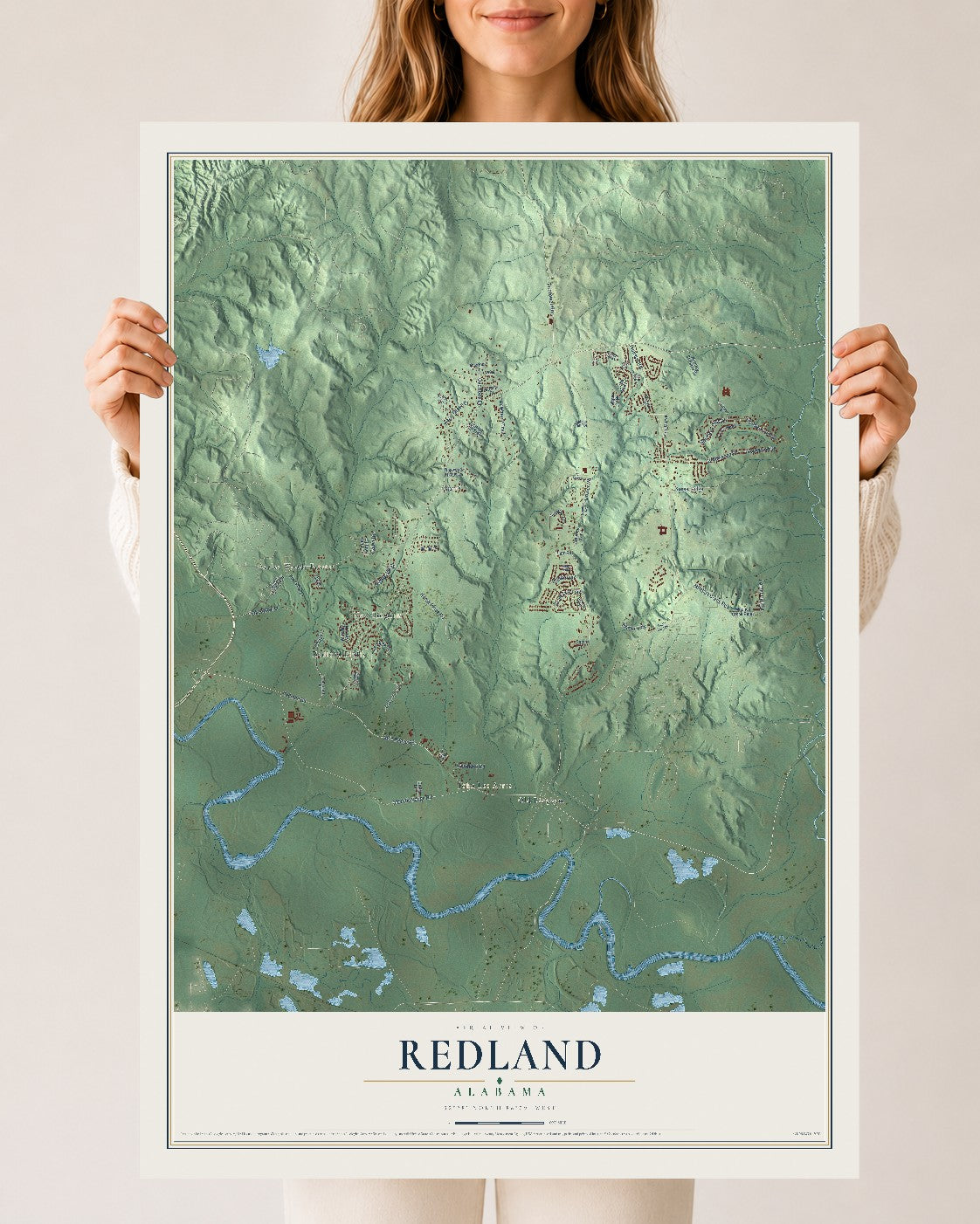 Map of Redland, Alabama, 24 x 36 inch unframed archival matte print