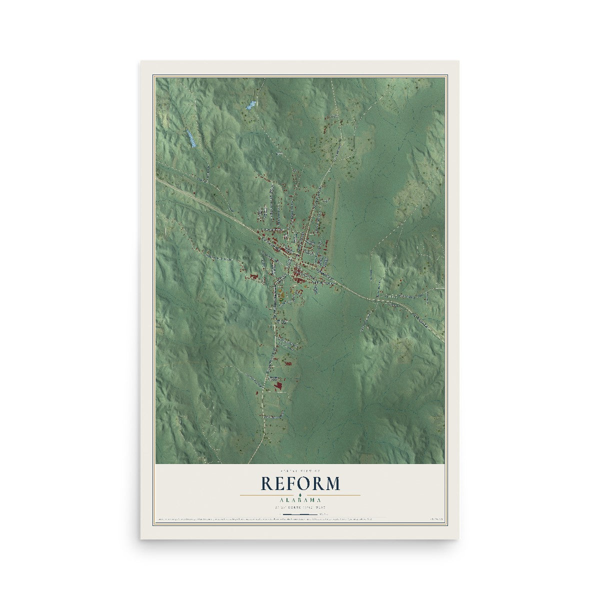 Map of Reform, Alabama, 12 x 18 inch unframed archival matte print