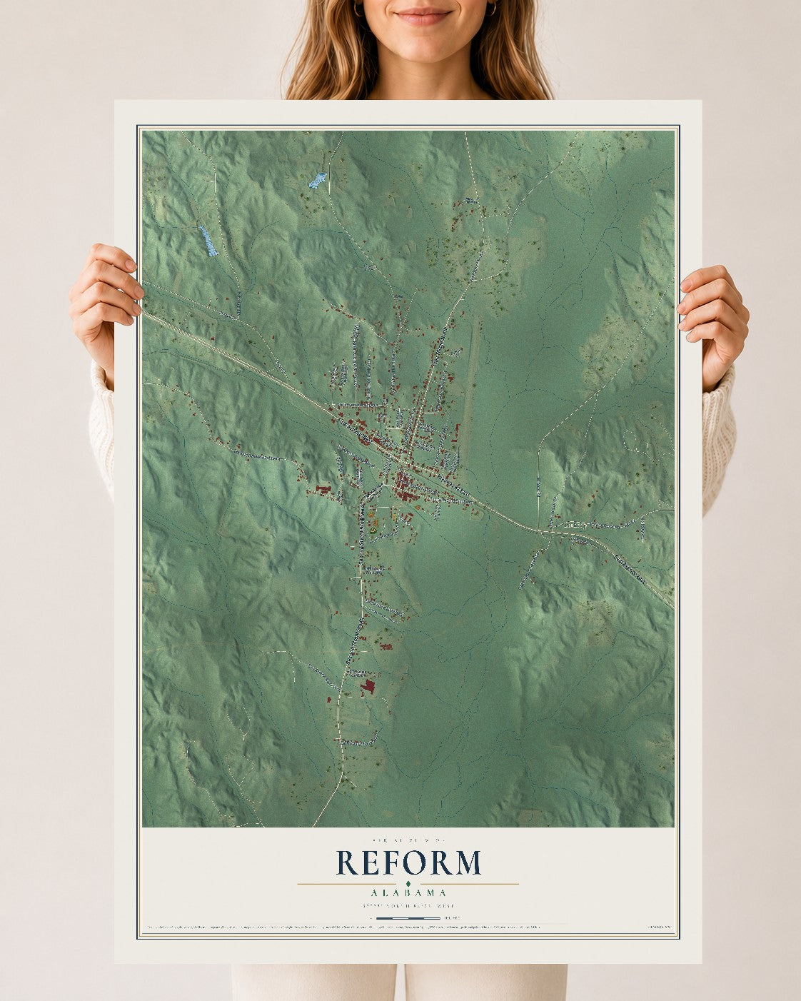 Map of Reform, Alabama, 24 x 36 inch unframed archival matte print