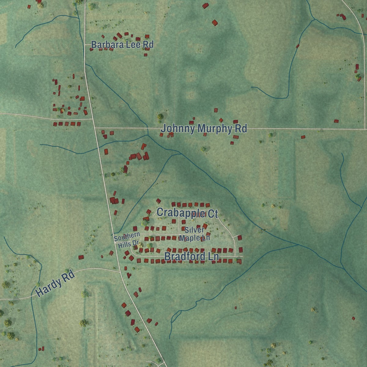 Second close-up of the map of Rehobeth, Alabama print showing more streets and buildings
