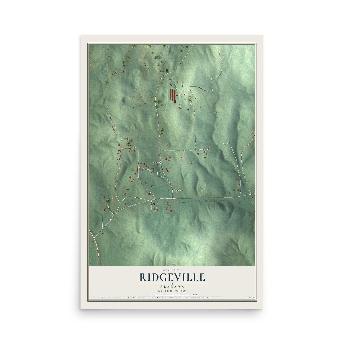 Map of Ridgeville, Alabama, 12 x 18 inch unframed archival matte print
