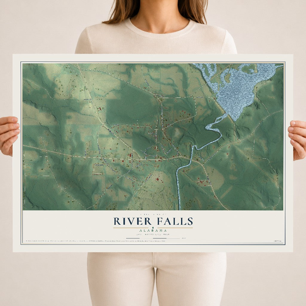 Map of River Falls, Alabama, 18 x 24 inch unframed archival matte print