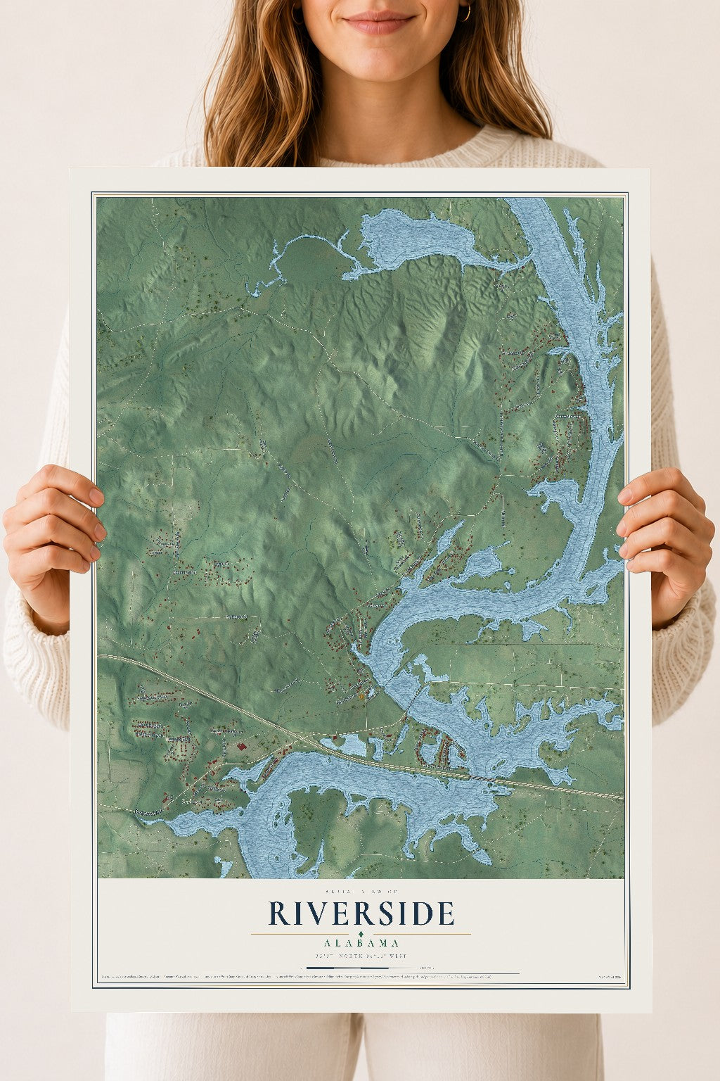 Map of Riverside, Alabama, 18 x 24 inch unframed archival matte print