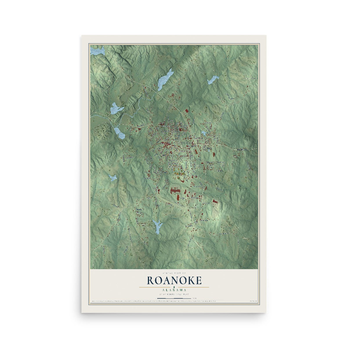 Map of Roanoke, Alabama, 12 x 18 inch unframed archival matte print