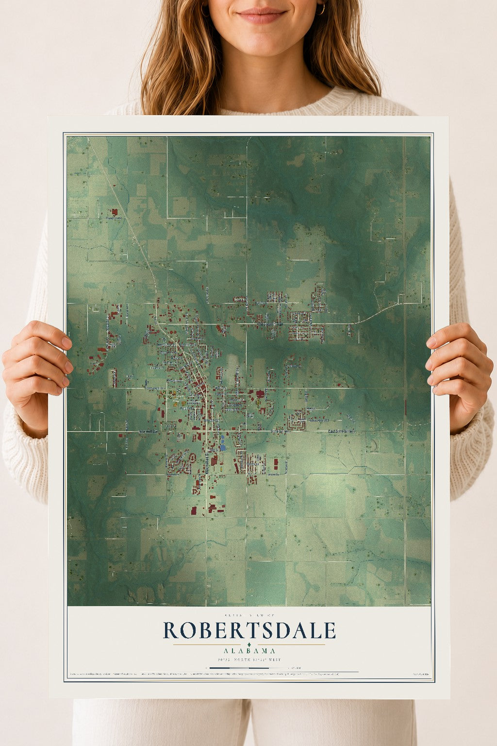 Map of Robertsdale, Alabama, 18 x 24 inch unframed archival matte print