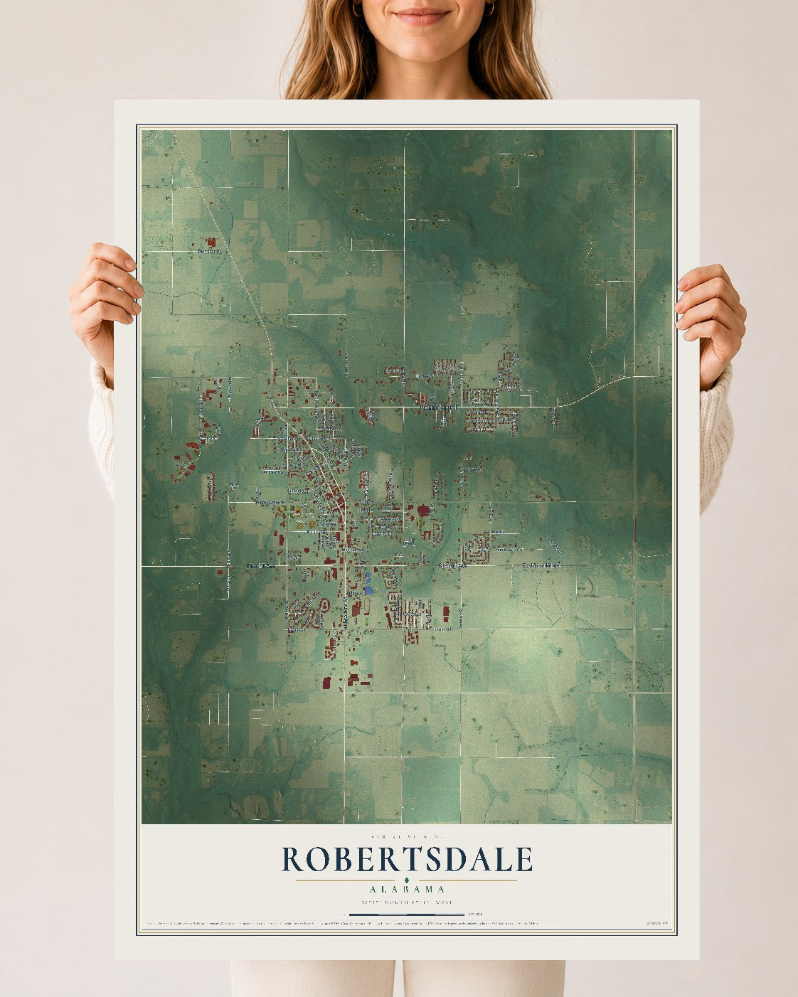 Map of Robertsdale, Alabama, 24 x 36 inch unframed archival matte print