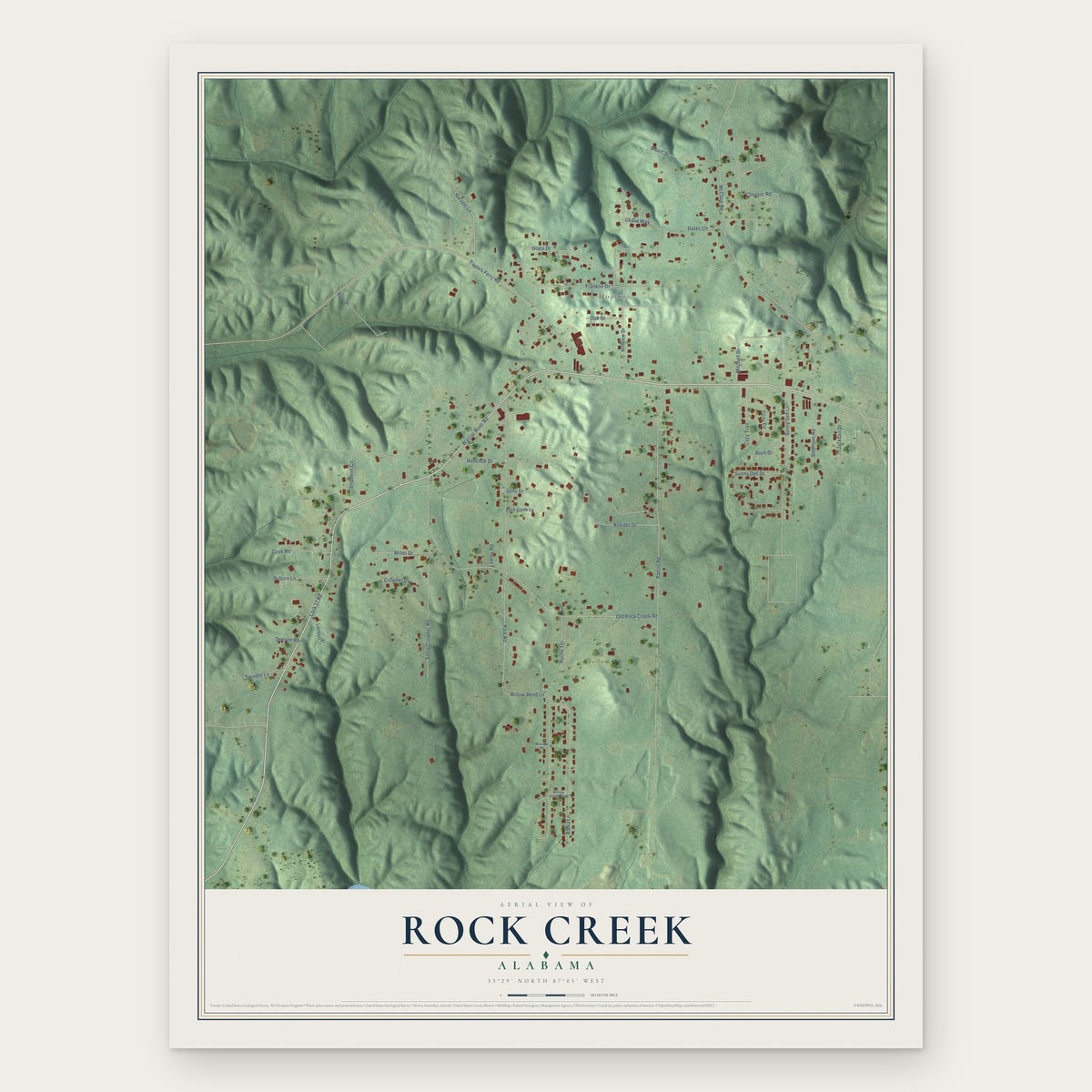 Rock Creek, Alabama map print, the full design