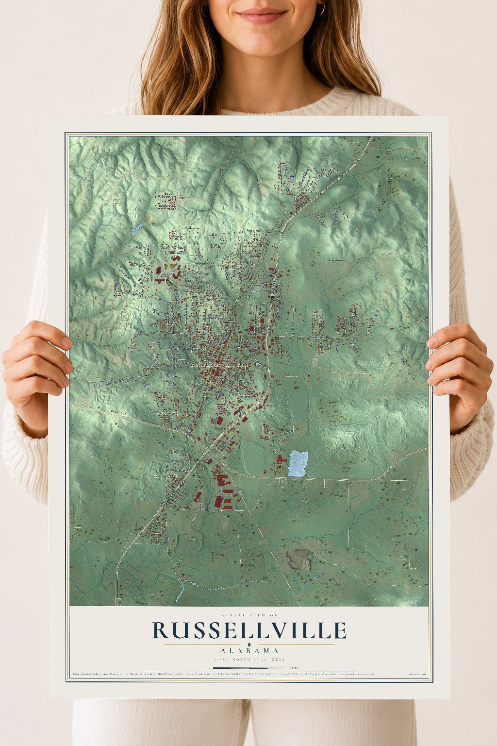 Map of Russellville, Alabama, 18 x 24 inch unframed archival matte print