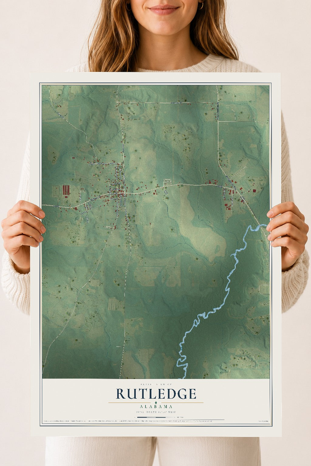 Map of Rutledge, Alabama, 18 x 24 inch unframed archival matte print