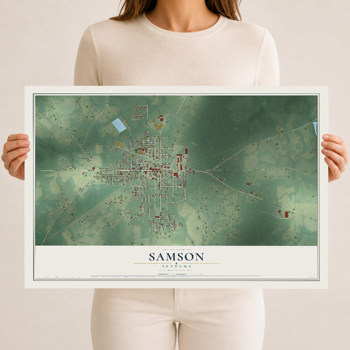 Map of Samson, Alabama, 12 x 18 inch unframed archival matte print