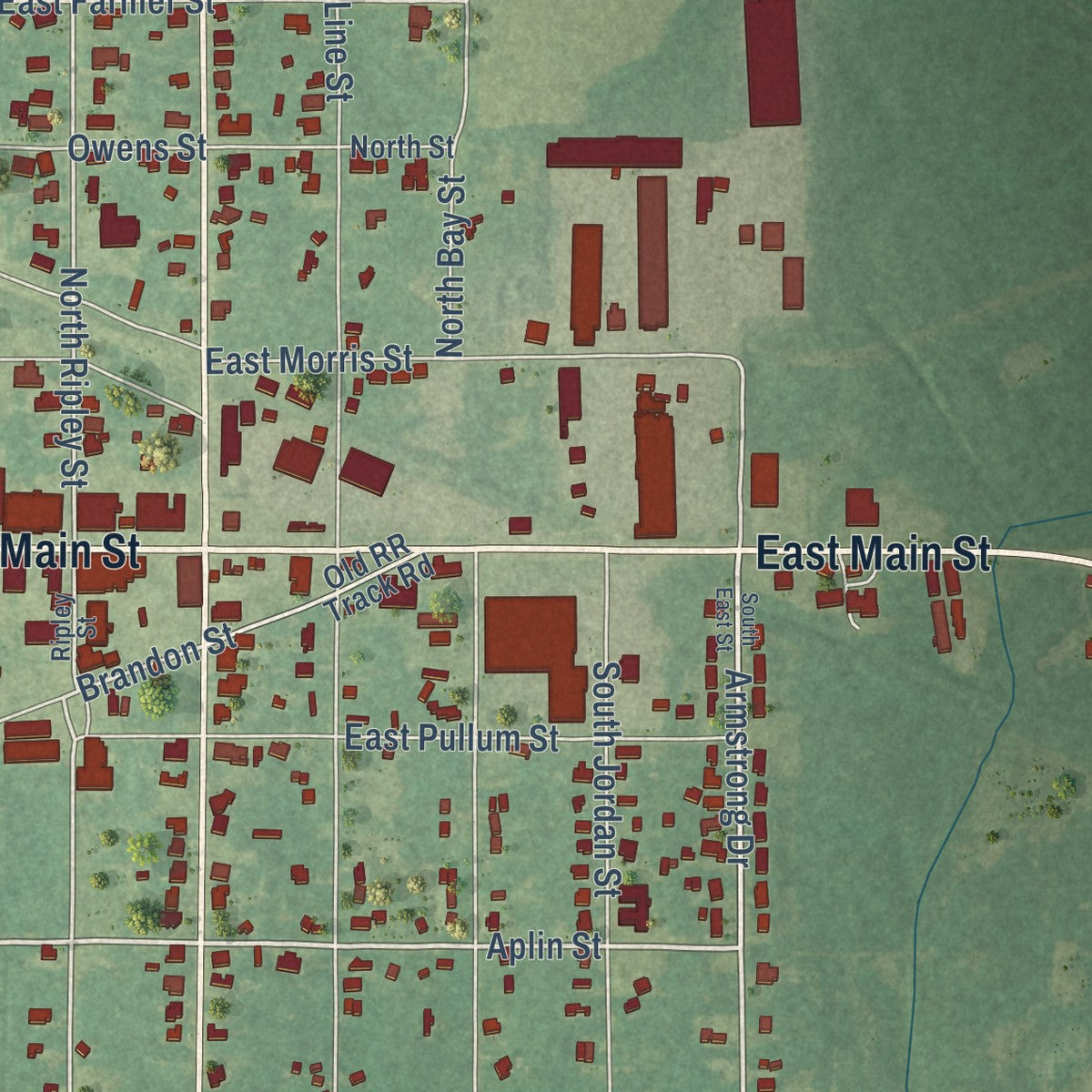 Second close-up of the map of Samson, Alabama print showing more streets and buildings