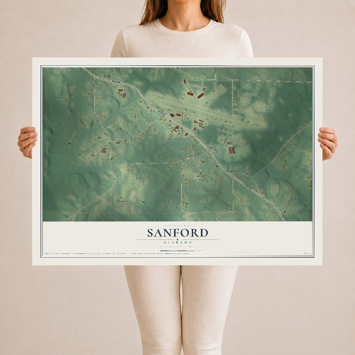 Map of Sanford, Alabama, 24 x 36 inch unframed archival matte print