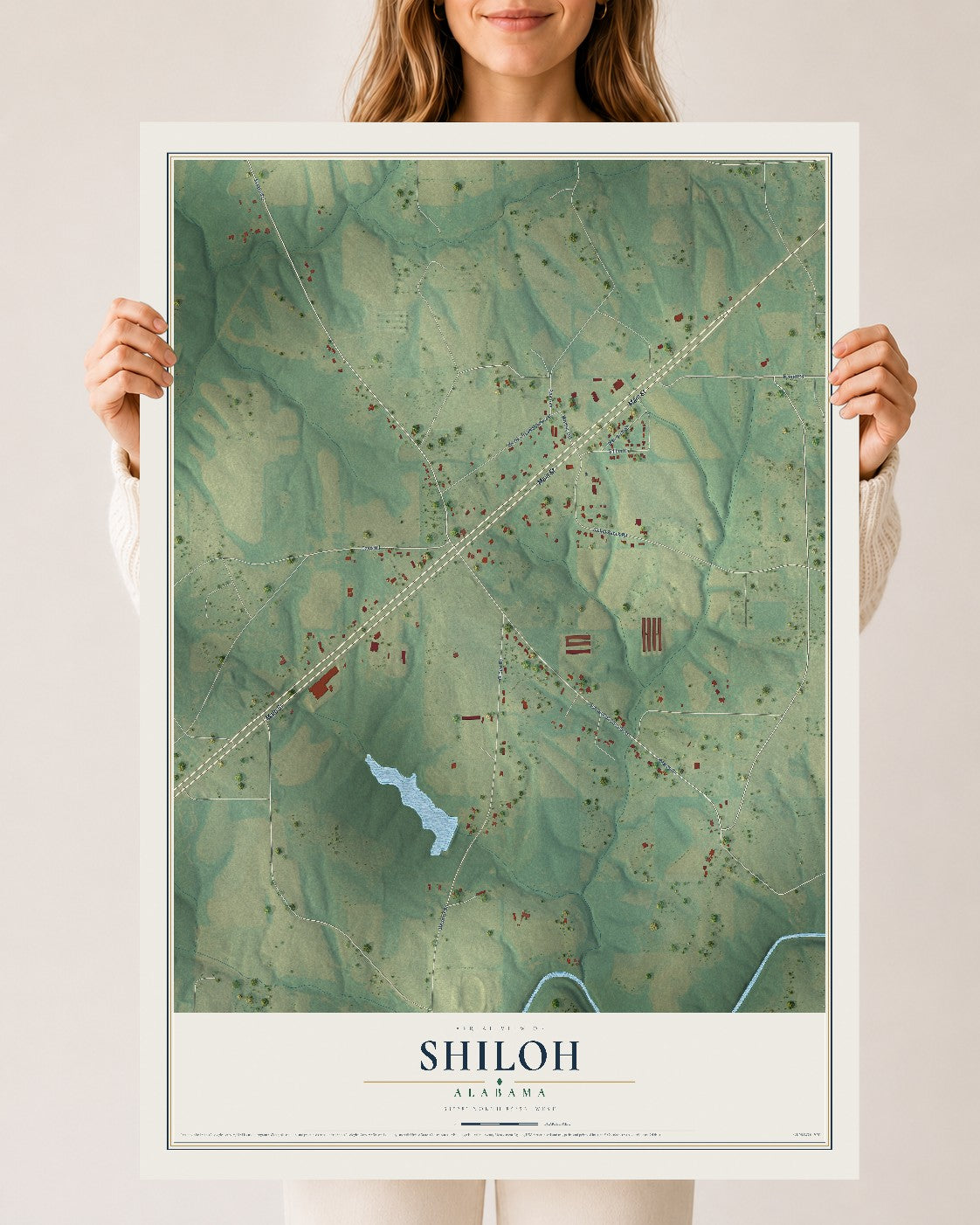 Map of Shiloh, Alabama, 24 x 36 inch unframed archival matte print