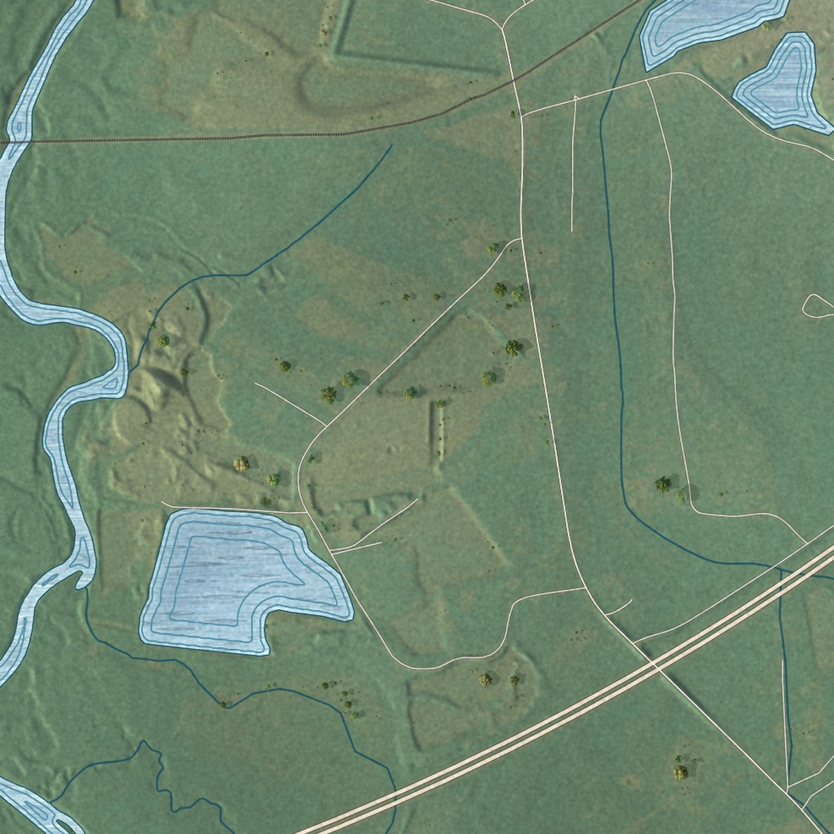 Second close-up of the map of Shorter, Alabama print showing more streets and buildings