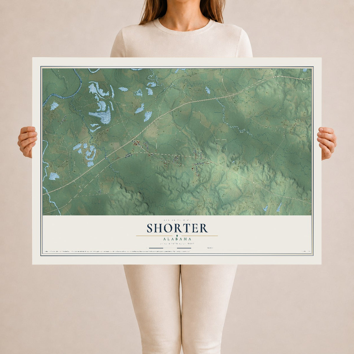 Map of Shorter, Alabama, 24 x 36 inch unframed archival matte print