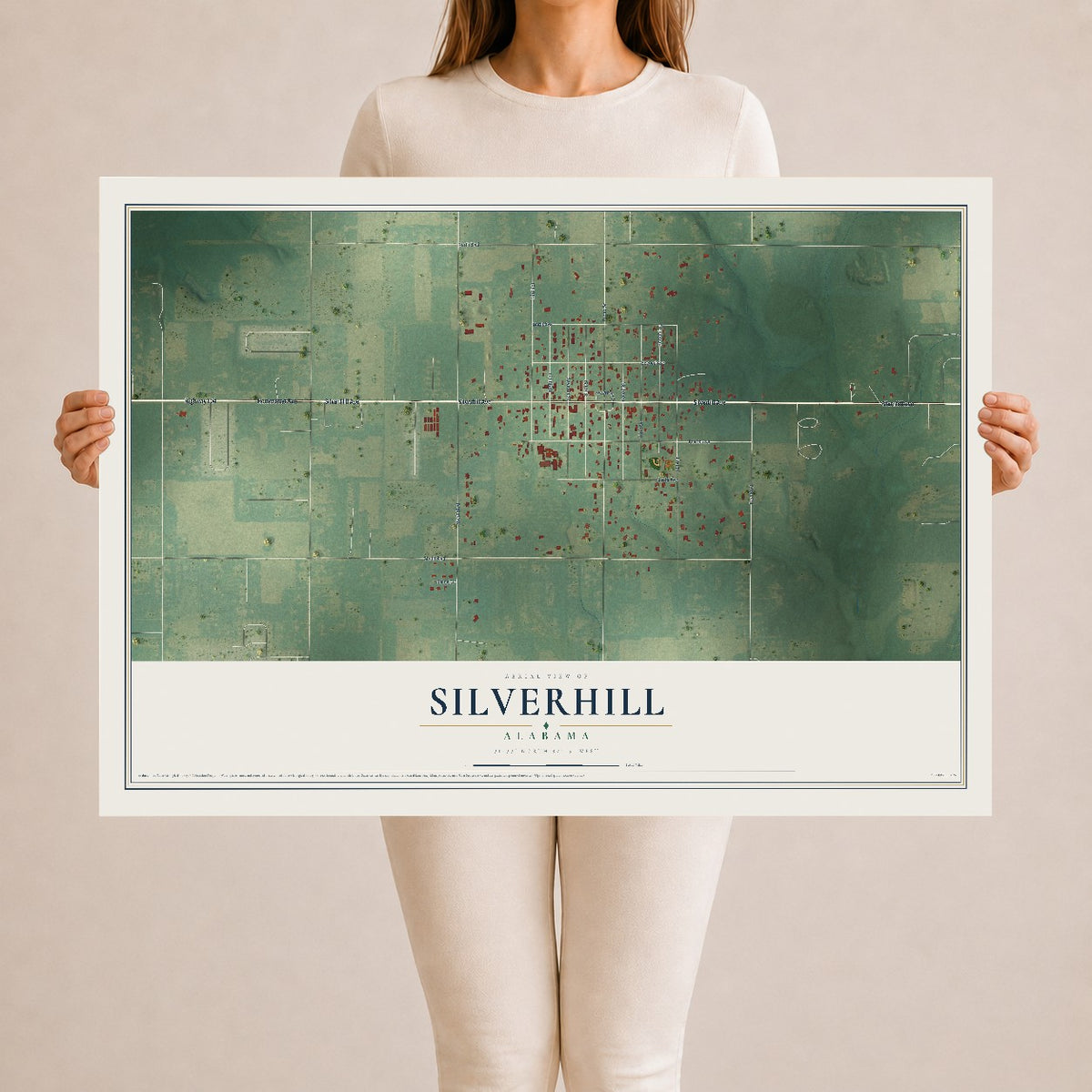 Map of Silverhill, Alabama, 24 x 36 inch unframed archival matte print