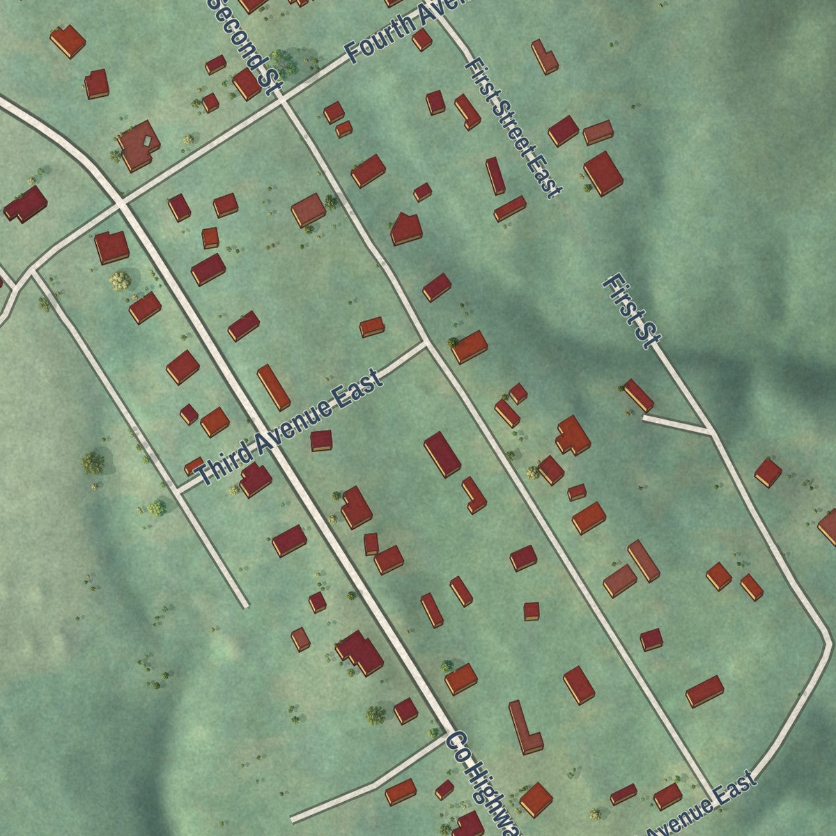 Second close-up of the map of Sipsey, Alabama print showing more streets and buildings