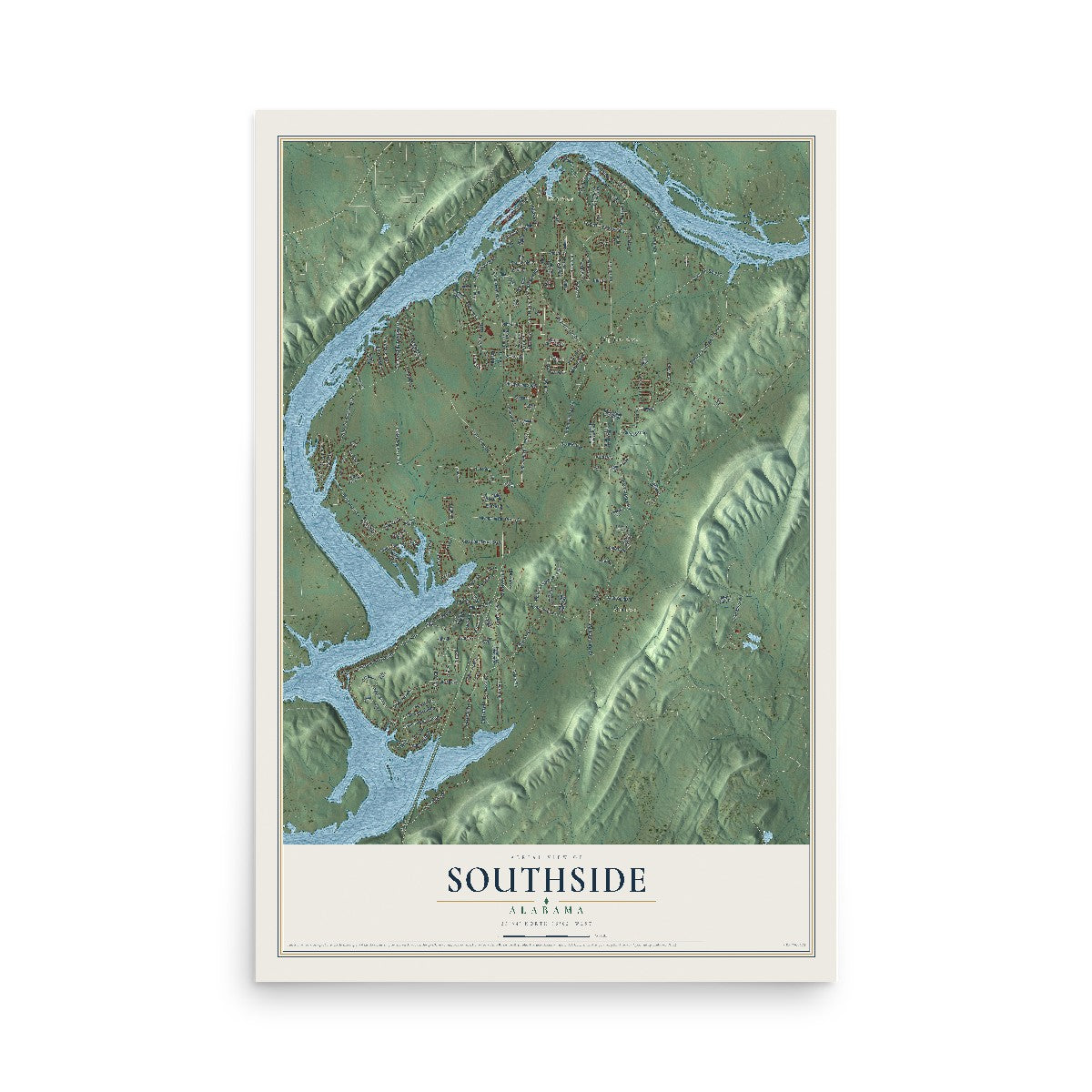 Map of Southside, Alabama, 12 x 18 inch unframed archival matte print