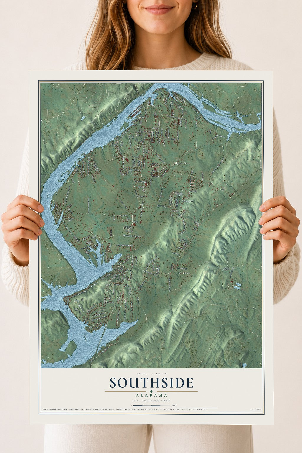 Map of Southside, Alabama, 18 x 24 inch unframed archival matte print