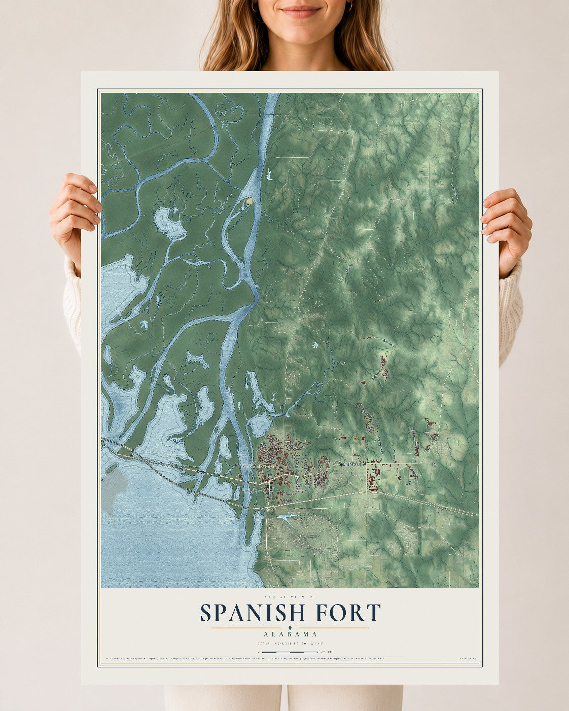 Map of Spanish Fort, Alabama, 24 x 36 inch unframed archival matte print