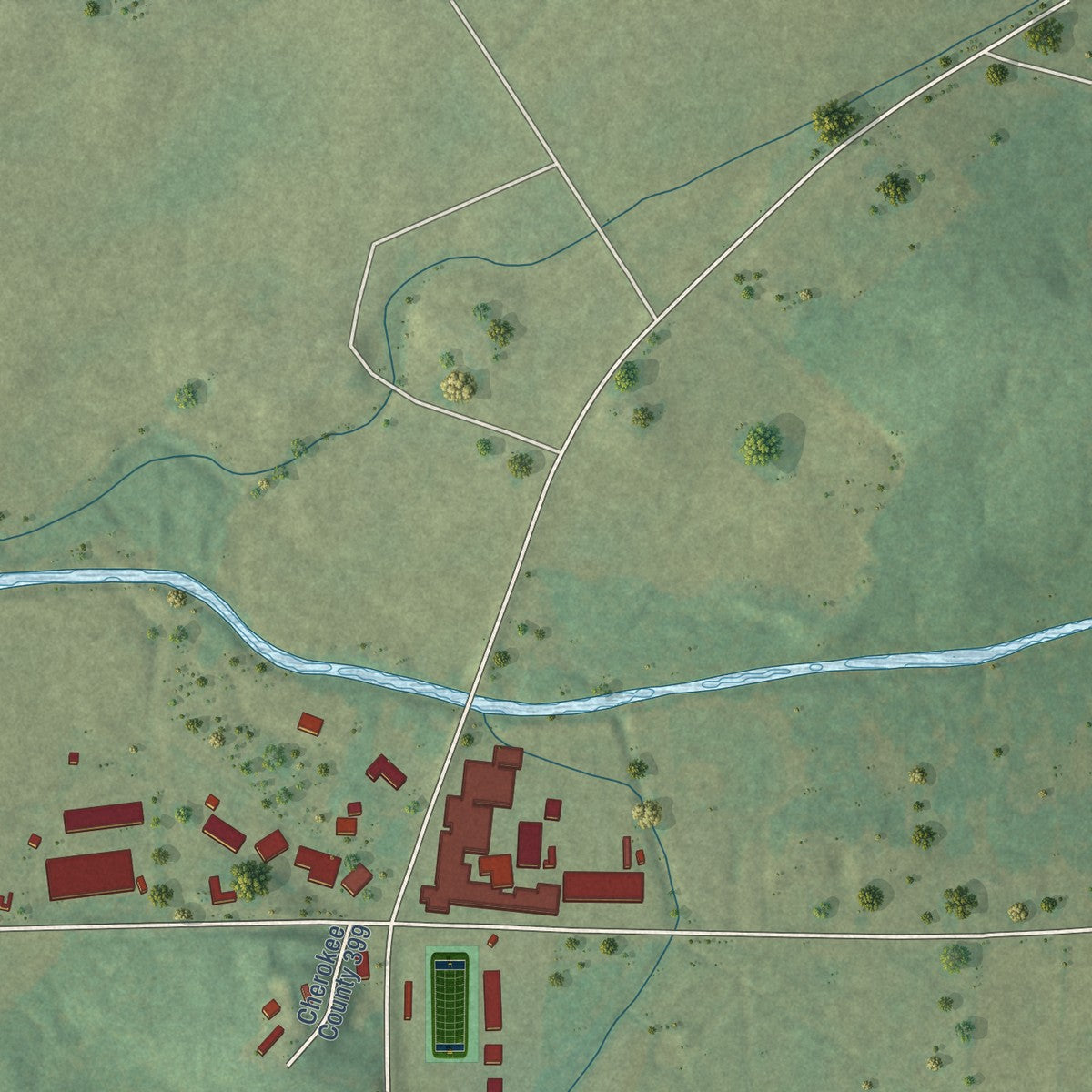 Close-up of the map of Spring Garden, Alabama print showing street and building detail
