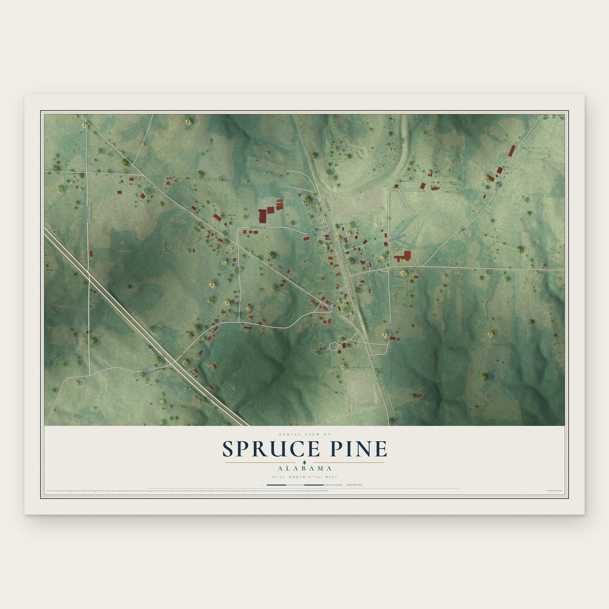 Spruce Pine, Alabama map print, the full design