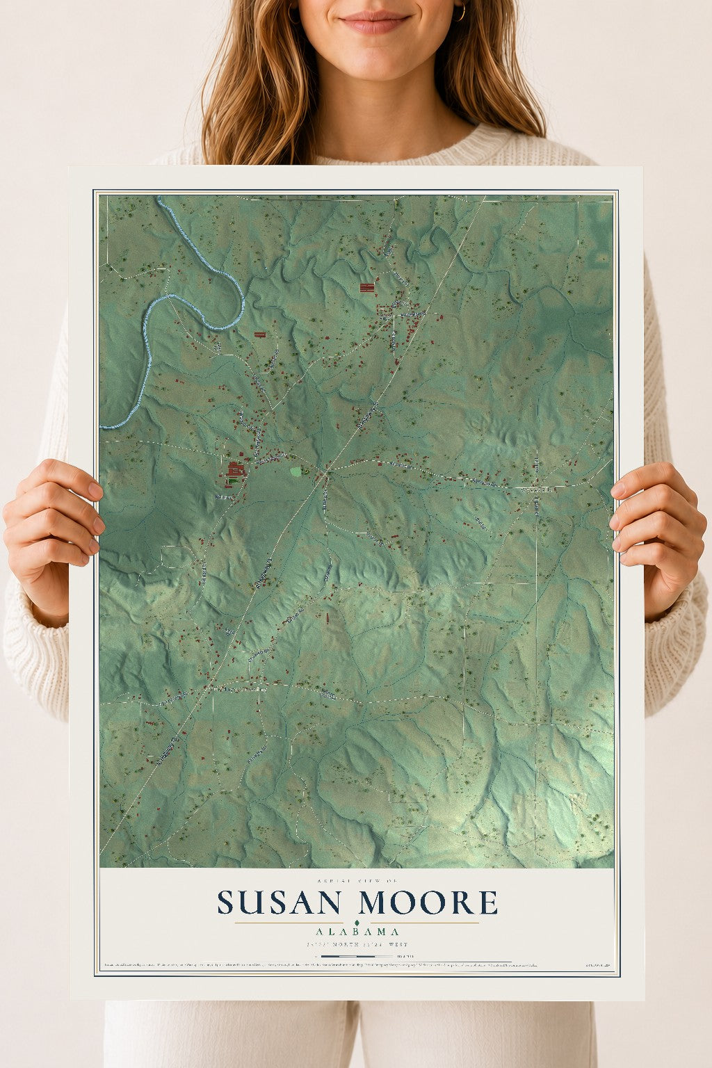 Map of Susan Moore, Alabama, 18 x 24 inch unframed archival matte print