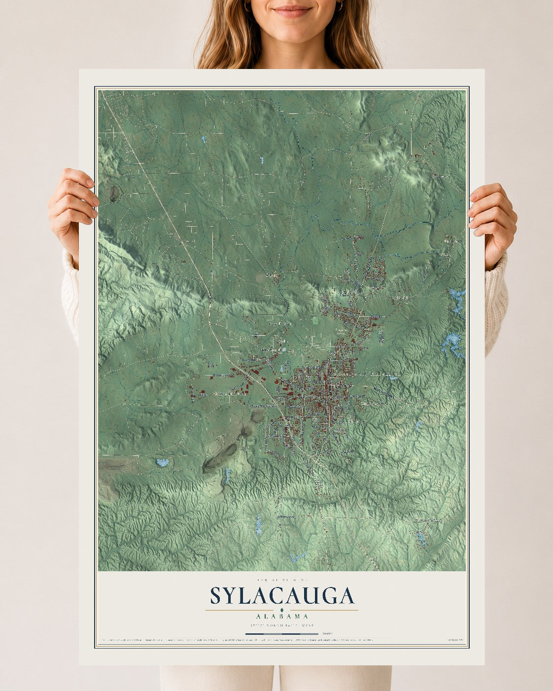 Map of Sylacauga, Alabama, 24 x 36 inch unframed archival matte print