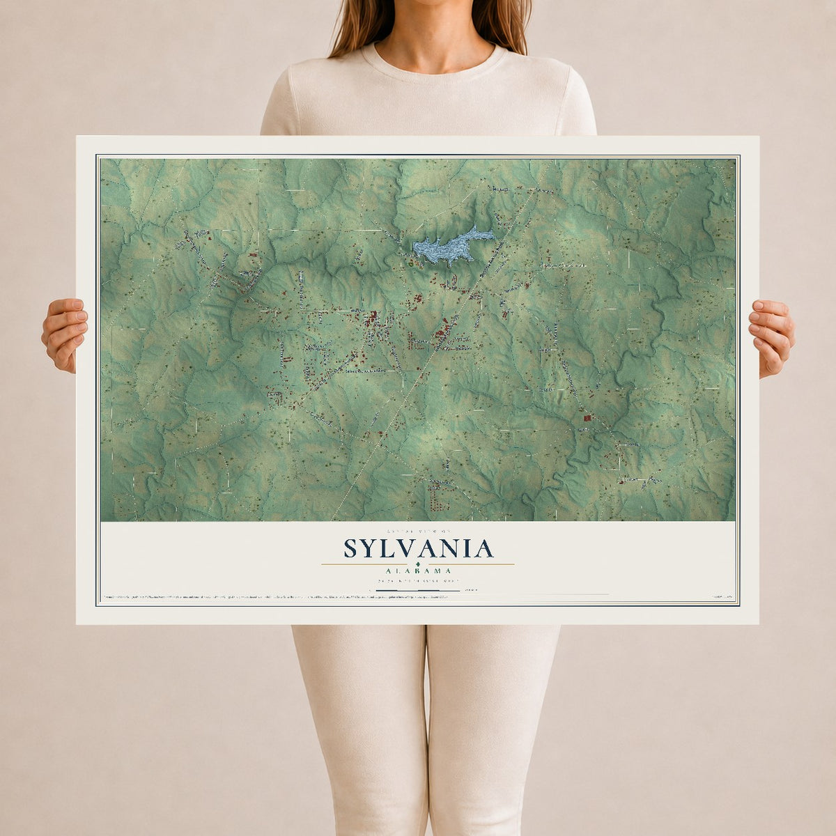 Map of Sylvania, Alabama, 24 x 36 inch unframed archival matte print