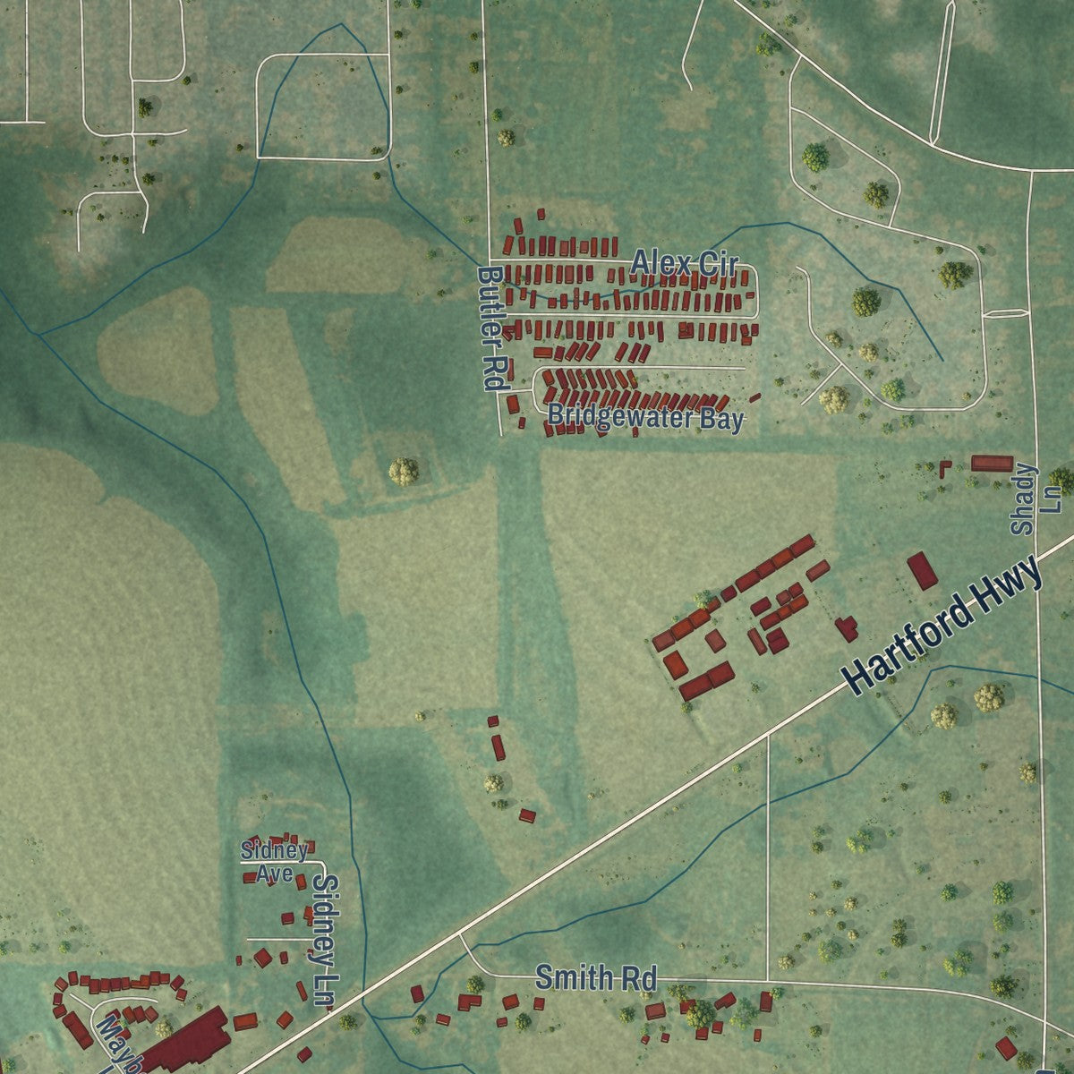 Second close-up of the map of Taylor, Alabama print showing more streets and buildings