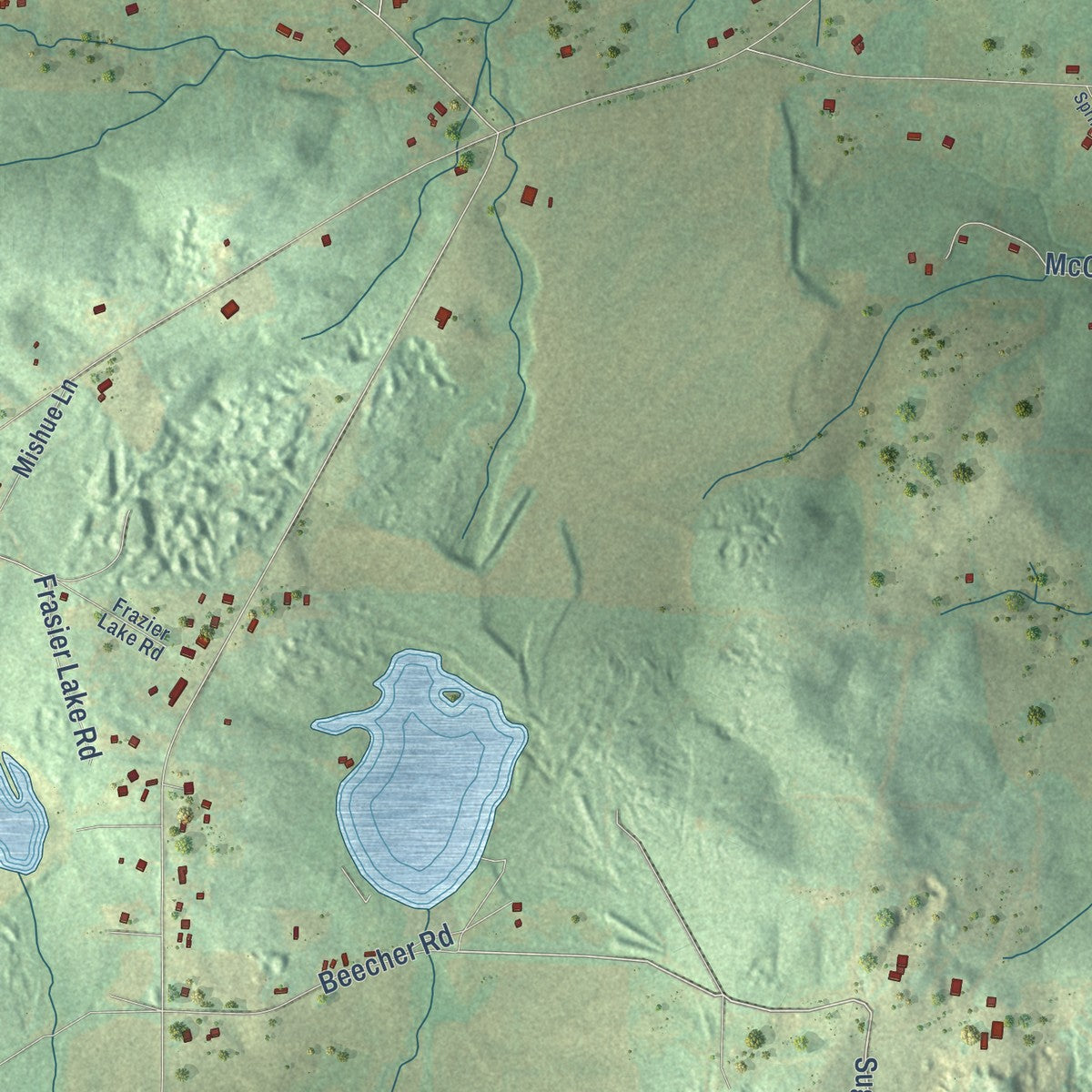 Close-up of the map of Tharptown, Alabama print showing street and building detail