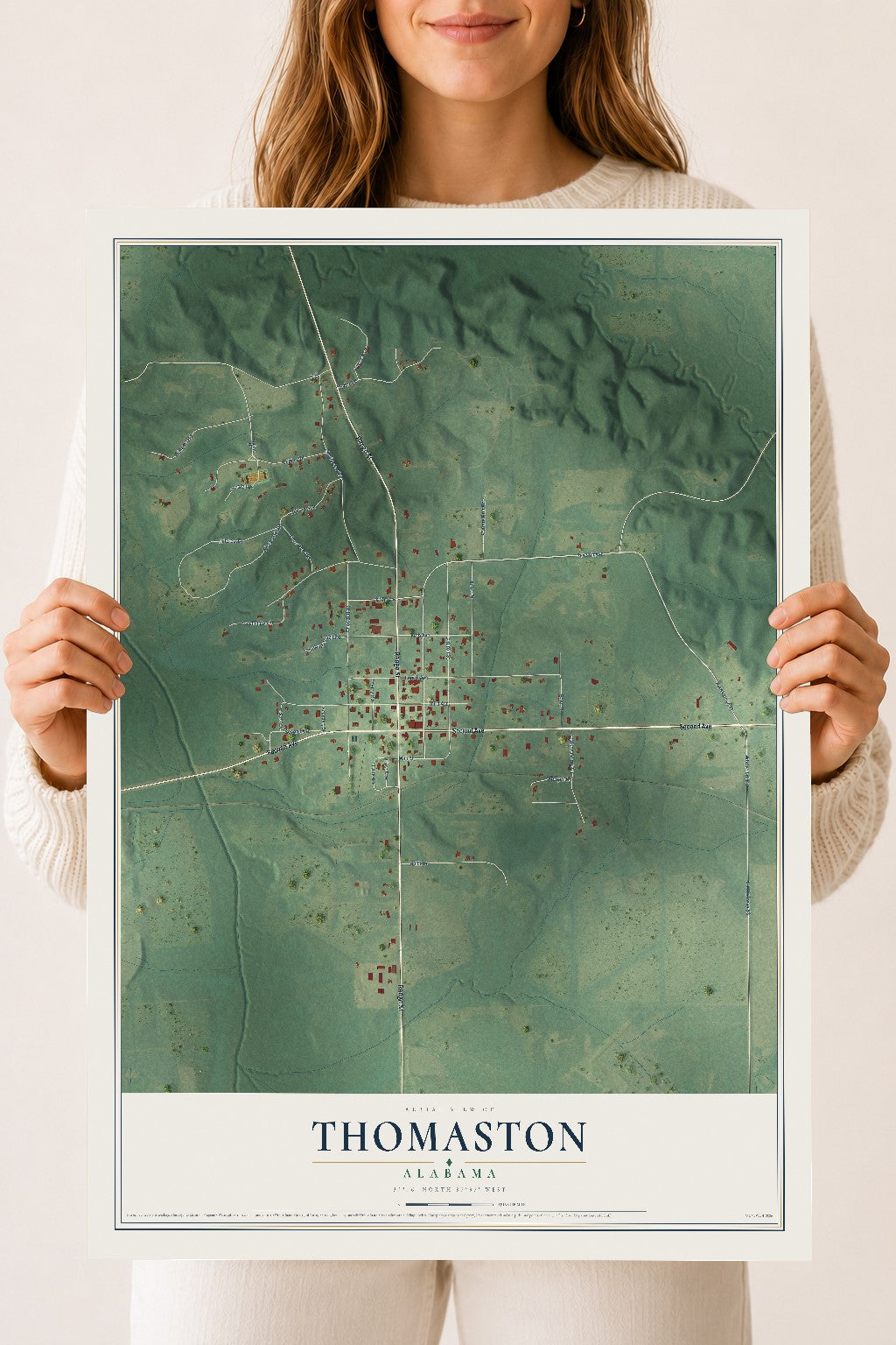 Map of Thomaston, Alabama, 18 x 24 inch unframed archival matte print