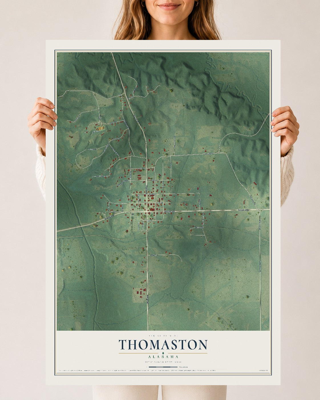 Map of Thomaston, Alabama, 24 x 36 inch unframed archival matte print