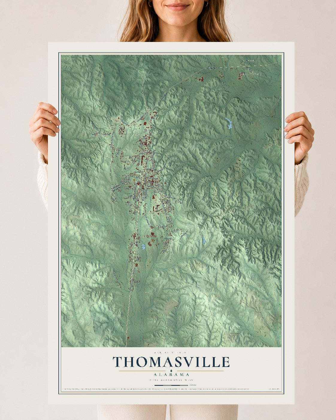 Map of Thomasville, Alabama, 24 x 36 inch unframed archival matte print