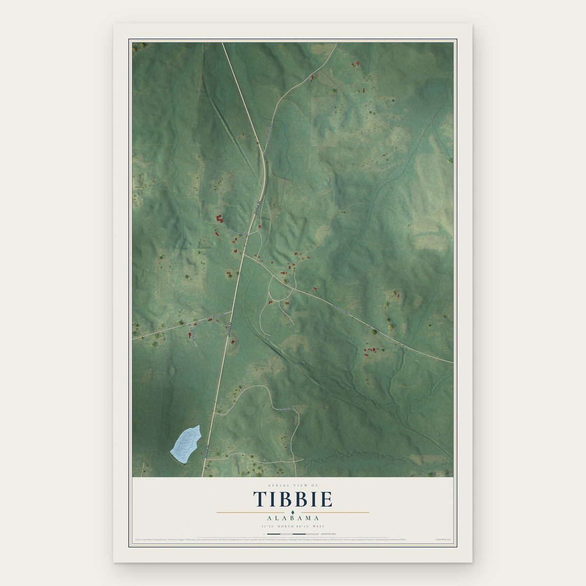 Tibbie, Alabama map print, the full design