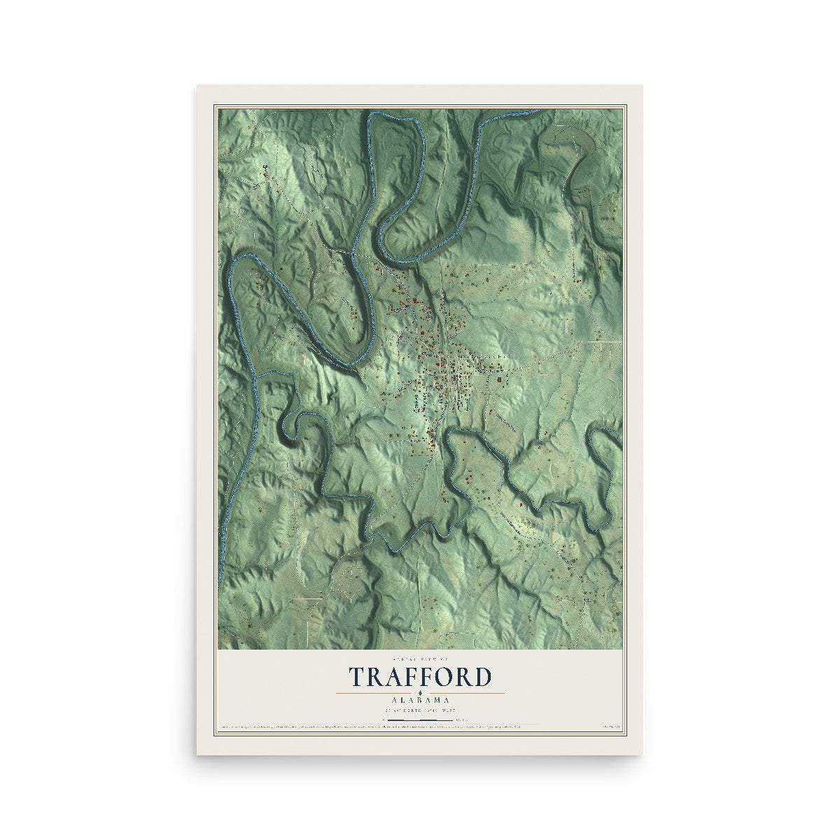 Map of Trafford, Alabama, 12 x 18 inch unframed archival matte print