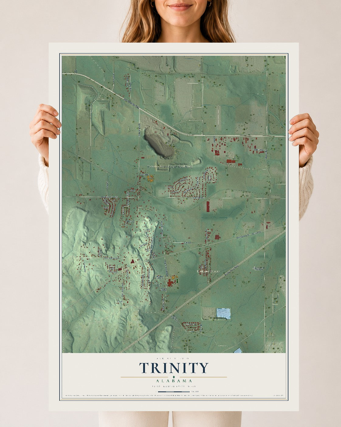 Map of Trinity, Alabama, 24 x 36 inch unframed archival matte print