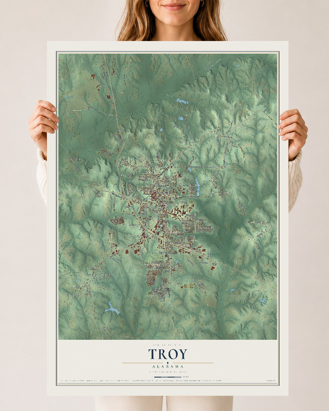 Map of Troy, Alabama, 24 x 36 inch unframed archival matte print