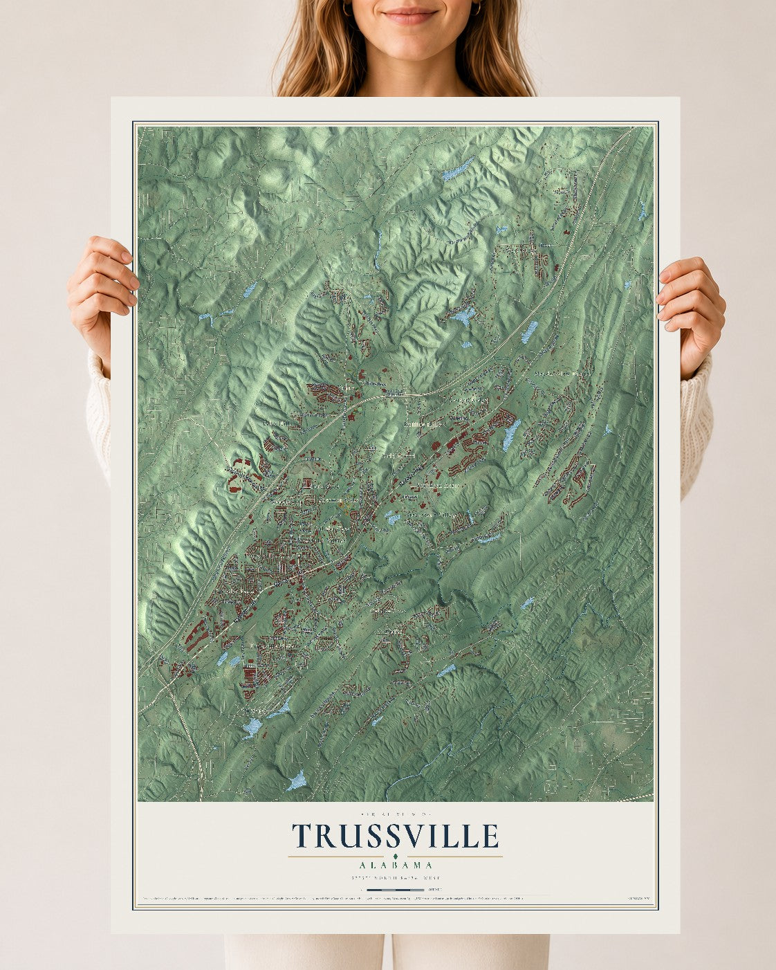Map of Trussville, Alabama, 24 x 36 inch unframed archival matte print