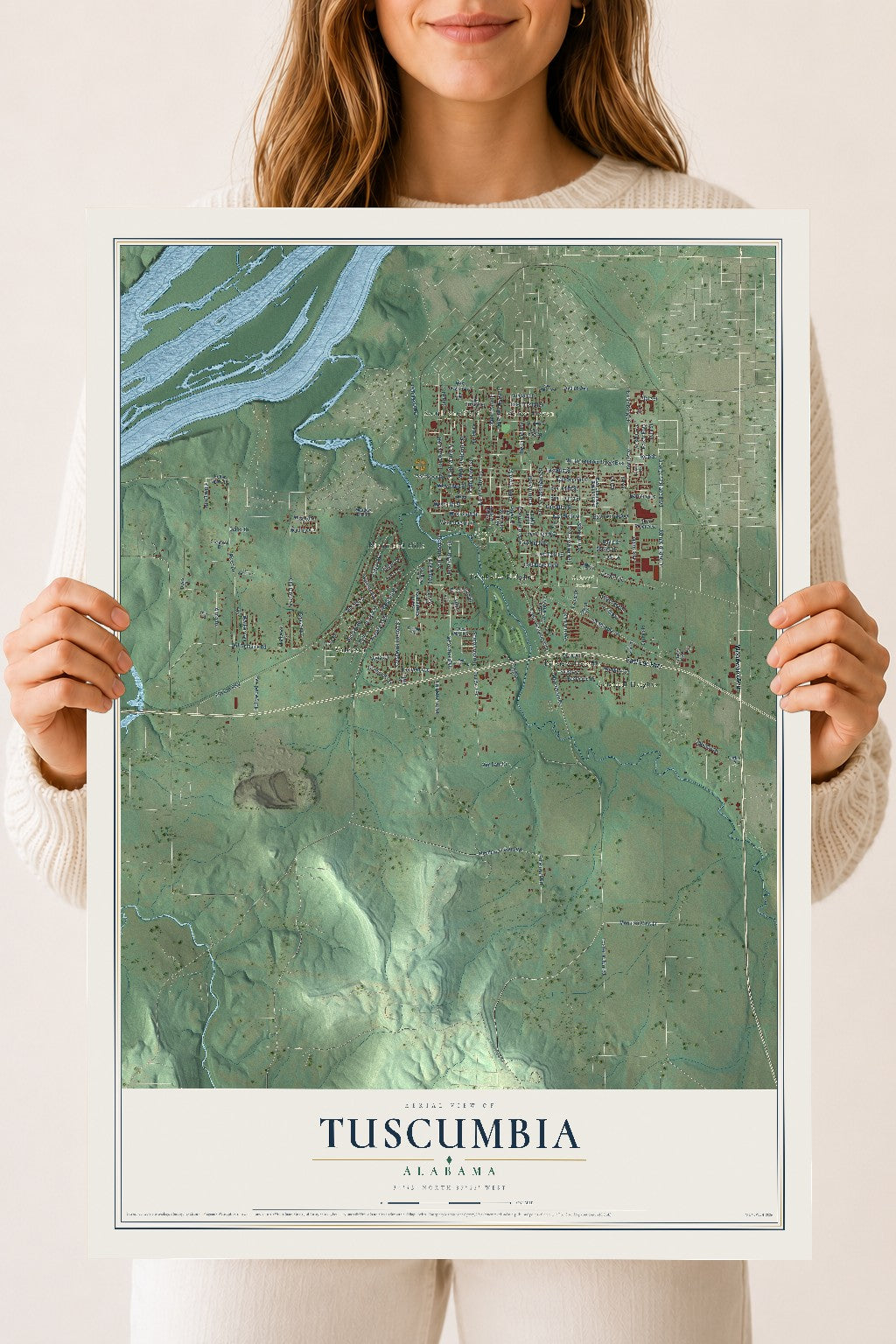 Map of Tuscumbia, Alabama, 18 x 24 inch unframed archival matte print