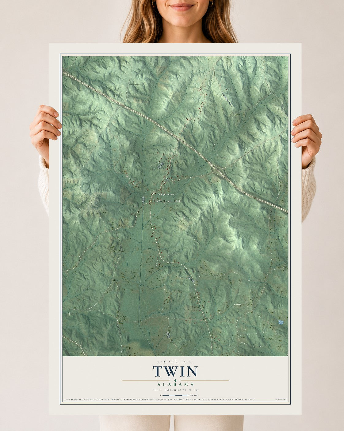 Map of Twin, Alabama, 24 x 36 inch unframed archival matte print