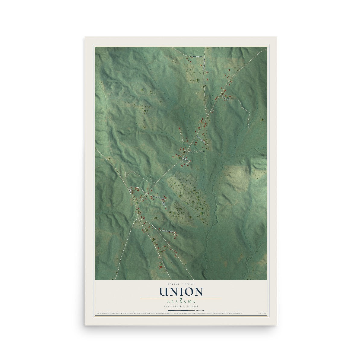 Map of Union, Alabama, 12 x 18 inch unframed archival matte print
