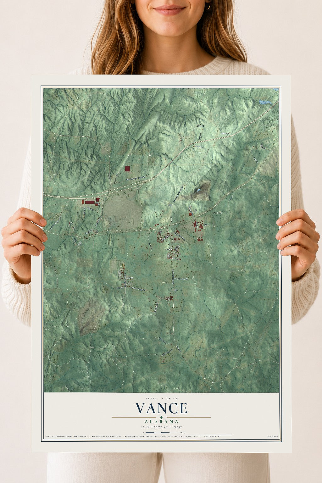 Map of Vance, Alabama, 18 x 24 inch unframed archival matte print