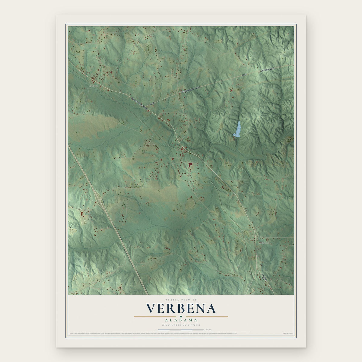 Verbena, Alabama map print, the full design