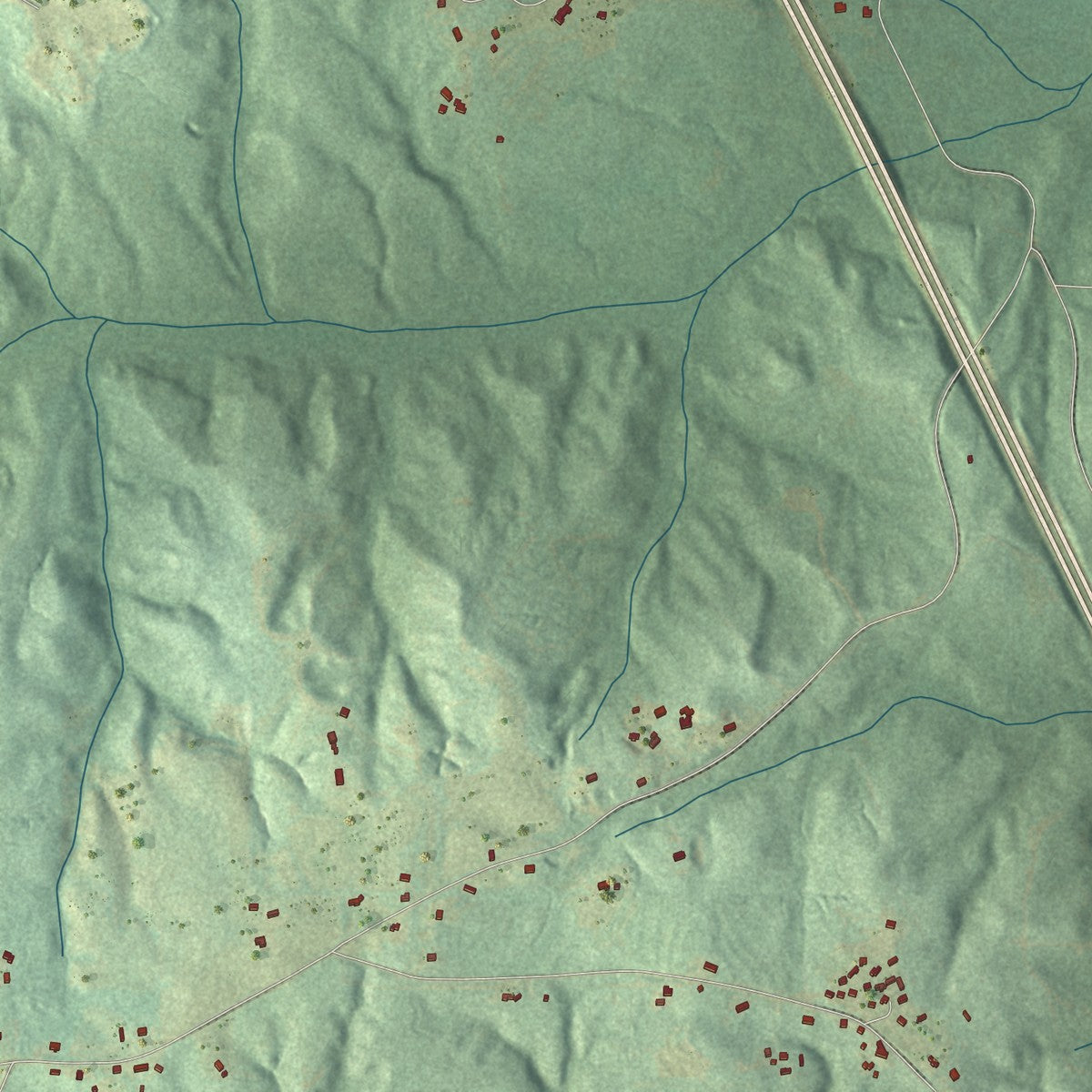 Close-up of the map of Verbena, Alabama print showing street and building detail